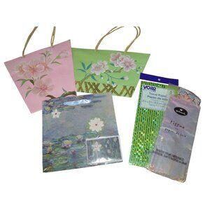 Retro Floral Gift Bag Tissue Party Bundle of 5 Pieces Pink Green Blue Iridescent